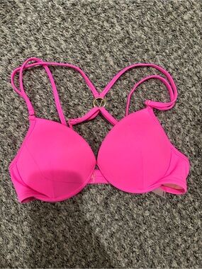 Victoria’s Secret Hot Pink Push up Plunge Swim Bra Top 32C